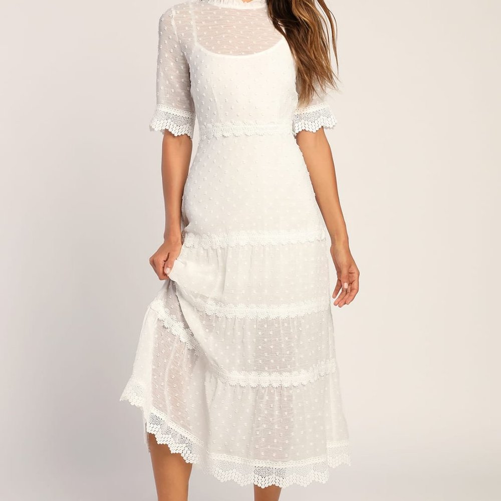 Dreaming of You White Swiss Dot Midi Dress